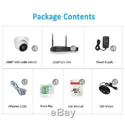 1080P Wireless Camera System Home Security WIFI Kit Audio Recording NVR 8CH CCTV