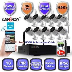 10CH 2-Way Audio 3MP 1296P Wireless NVR Wifi Network Camera Home Security System