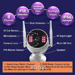 10CH Wireless 2-way Audio Home Security 3MP HD 1296P CCTV Camera System DVR kit