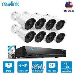 16CH 1440P 4MP IP Security Cameras System PoE NVR 3TB HDD Reolink RLK16-410B8