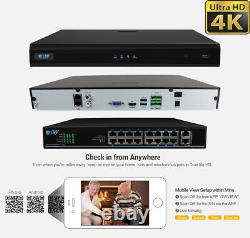16 Channel 4K NVR (16) 8MP 2160p Home IP POE Dome Security Camera System 2TB HDD