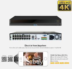 16 Channel 4K NVR 16 8MP PoE AI Color Night Vision Security Camera System 16TB