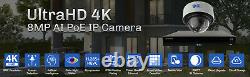 16 Channel 4K NVR 16 8MP PoE AI Color Night Vision Security Camera System 16TB