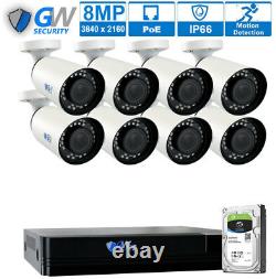 16 Channel 4K NVR (8) 8MP 2160P PoE IP Outdoor Home Security Camera System 6TB