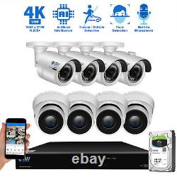 16 Channel 4K NVR (8) 8MP 2160P Waterproof PoE IP Home Security Camera System