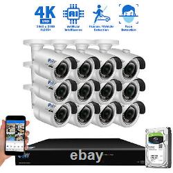 16 Channel NVR 12 X 4K 8MP Outdoor AI Face Recognition Security Camera System