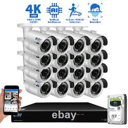 16 Channel NVR 4K 8MP Outdoor AI Face Recognition Bullet Security Camera System