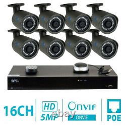 16 Channel NVR (8) 5MP 1920P PoE IP Home Security Camera System 4TB