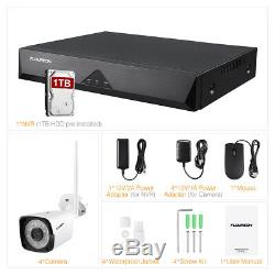 1TB, 8CH 1080P Wireless NVR H. 265 Outdoor WiFi 2MP Home Security IP Camera KIT