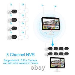 2K Wireless Security Camera System 12''Monitor WiFi Home Outdoor Audio IR Night
