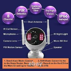 2 way Audio 1296P HD 8CH DVR Outdoor CCTV Home Security Camera System WiFi