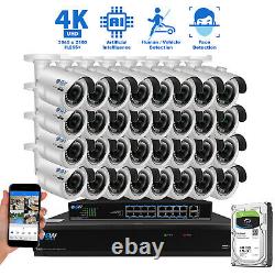 32 Channel NVR 4K 8MP Outdoor AI Face Recognition Bullet Security Camera System