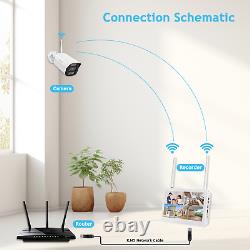 3K Home Security Camera System Wireless With 12''Monitor 5MP Surveillance Camera