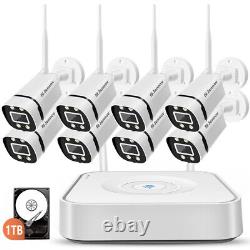 3MP Wireless Security Camera System Outdoor Wifi 8CH NVR 1TB Hard Drive Home Set