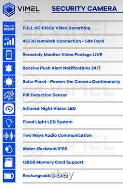 4G Solar Home 128GB Wireless Stealth Security Camera Night PIR Sensor PTZ