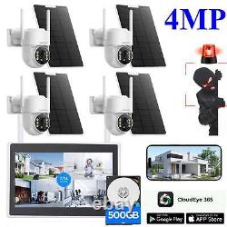 4MP PTZ Wireless Home Security Camera System Solar Wifi 10'' Monitor NVR+500GB