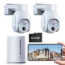 4MP Wireless Security Camera System Home Outdoor Battery Power PTZ Cameras+64GB