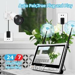 5MP HD Wireless Security Camera System Outdoor WiFi 12'' Monitor CCTV NVR Home