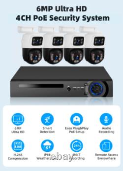 6MP POE Security Camera System with 4PCS PTZ Outdoor Home Security Cameras 8CH NVR