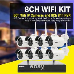 8CH 1080P CCTV Security Camera System Wifi Wireless Home Surveilance Outdoor 2MP