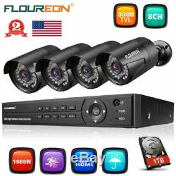 8CH 1080P DVR 3000TVL IR Outdoor CCTV Home Security Camera System Night Vision