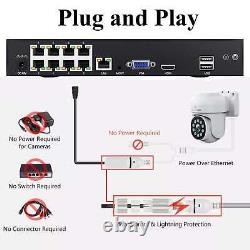 8CH NVR 4K/8MP POE Camera System 360°PTZ Wired Home Security Camera System Audio
