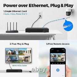 8CH NVR 4K/8MP POE Camera System 360°PTZ Wired Home Security Camera System Audio