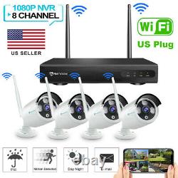8CH NVR Wireless 1080P WiFi Audio CCTV Camera Outdoor Home Security System Kit