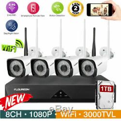8CH Wireless 1080P NVR Outdoor Home WIFI 2MP IP Camera CCTV Security System +1TB