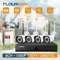 8CH Wireless 1080P NVR Outdoor Home WIFI 2MP IP Camera CCTV Security System +1TB