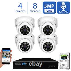 8 Channel 8MP 4K NVR 4 X 5MP 1920P PoE Home Microphone Security Camera System 1T