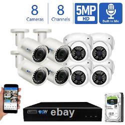 8 Channel 8MP 4K NVR 8 X 5MP PoE Microphone Outdoor Home Security Camera System