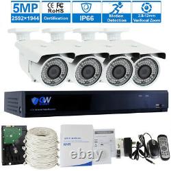 8 Channel NVR 4 x 5MP Varifocal IP PoE Security Camera System 196FT IR 4TB HDD