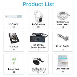 ANRAN 8MP POE Security Camera System Pan/Tilt Outdoor Home 8CH NVR 4TB IR Night