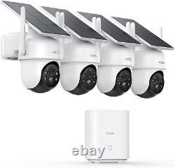AOSU Outdoor Security Camera 4-Cam Kit, Solar-Powered, 360° PTZ, 2K Night Vision