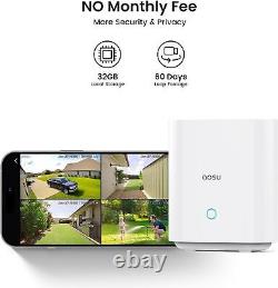 AOSU Outdoor Security Camera 4-Cam Kit, Solar-Powered, 360° PTZ, 2K Night Vision