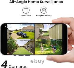 AOSU Outdoor Security Camera 4-Cam Kit, Solar-Powered, 360° PTZ, 2K Night Vision