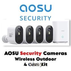 AOSU Security Cameras Wireless Outdoor 4 Cam Kit, 166° UltraWide Angle 2k Vision