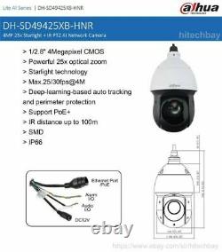 Dahua AI 4MP Starlight SD49425XB-HNR 25x Zoom PTZ IP Camera PoE+ SMD Auto-track