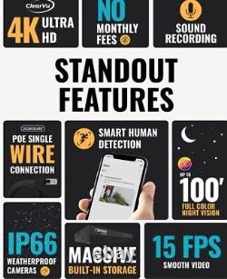 Defender NS8MP1T4B4 4K Ultra HD Wired PoE Home Security Camera System, 4 Cameras