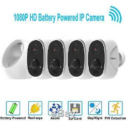 HD 1080P Wireless Wifi IP 4 Security Camera System Outdoor Battery Powered Alexa