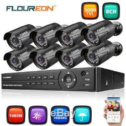 HD 8CH 1080P DVR 3000TVL Outdoor Home Surveillance Security Camera System Kit