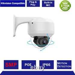 Hikvision Compatible 5MP PTZ 4X Zoom CCTV Security IP Camera Outdoor MIC IR POE