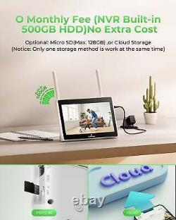Home CCTV 4MP Outdoor Dome Solar Wireless Security Camera System with Monitor