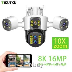 Home Security 8K 16MP IP Camera 10x Zoom 4 Lens 64 GB Outdoor WIFI CCTV