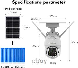 Home Solar Security Camera Outdoor, PTZ 360° View 1080P Wireless Wifi Rechargeab