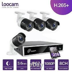 Loocam 1080P 8CH HD Home Security Camera System Video Camera DVR H. 265+ CCTV 2TB