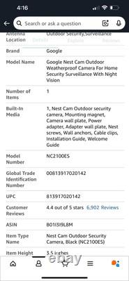 NEW! Google Nest Cam Outdoor Security Wi-Fi Cameras 1080P NC2100ES White
