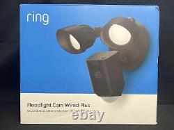 Ring Floodlight Cam Wired Plus 1080p HD Video Security Camera Black New Open Box