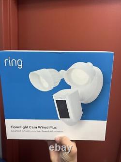 Ring Security Floodlight Cam Wired Plus 1080p HD Surveillance Camera White 2021